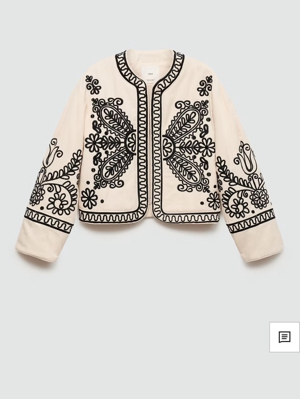 Mango Cream Jacket with Black Embroidered Floral Motif